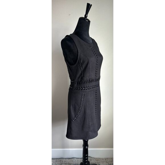 H&M Women's Cut Faux Suede Black Open Detail Cut Out Crew Neck Tank Dress Size 8 - Picture 3 of 8